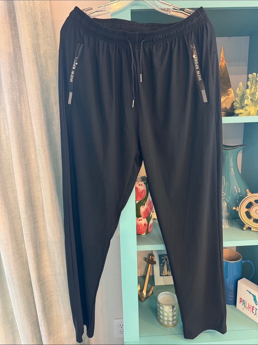 New Sport Black Elastic Waist Joggers with Zipper Pockets NWOT XL